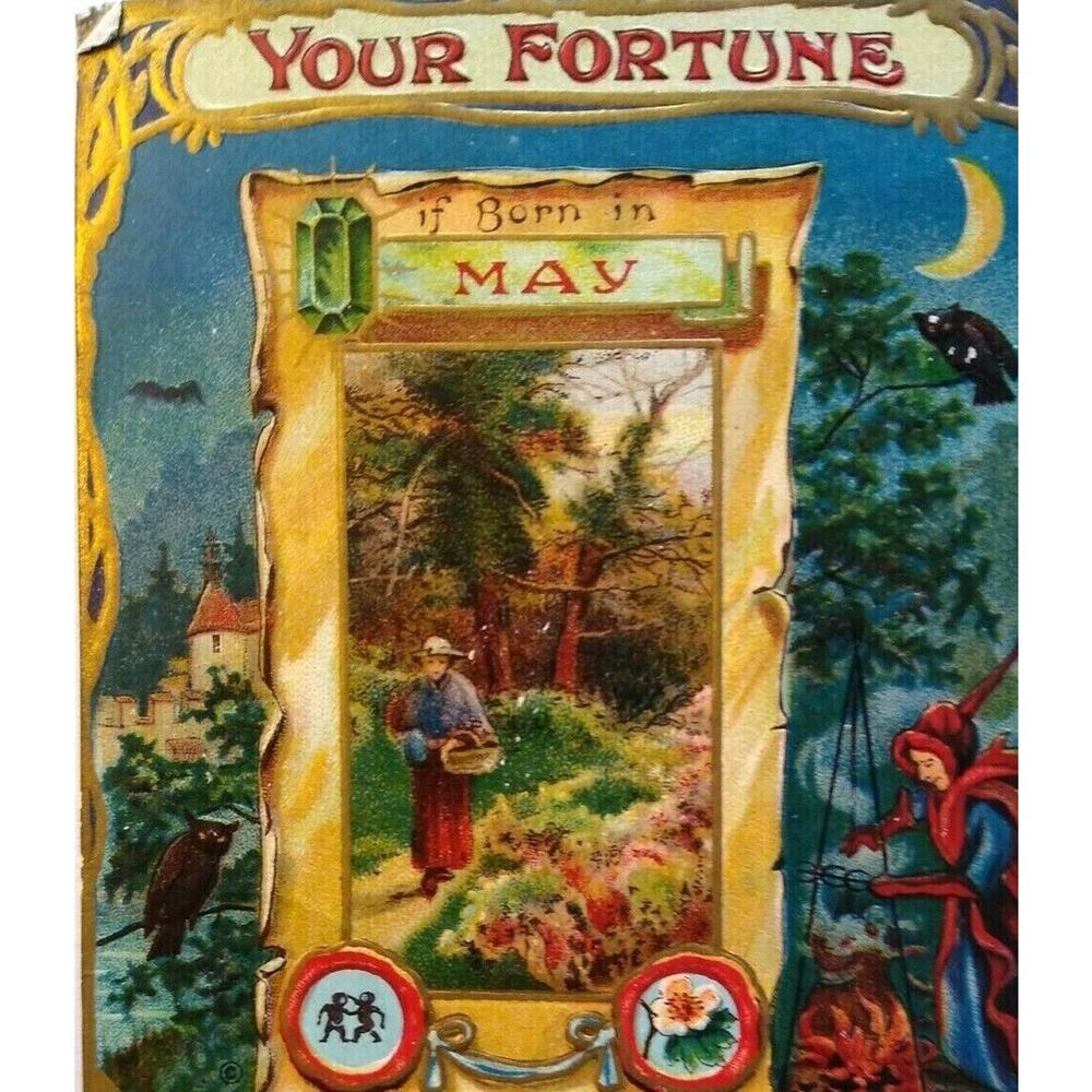 Fortune Postcard Jewel Emerald Flower Hawthorn May Halloween Meeker Series 37